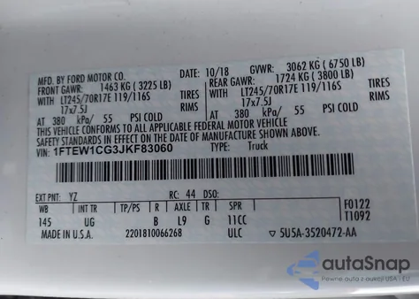 2018 Ford F-150 Xlt from USA, damaged, VIN 1FTEW1CG3JKF83060